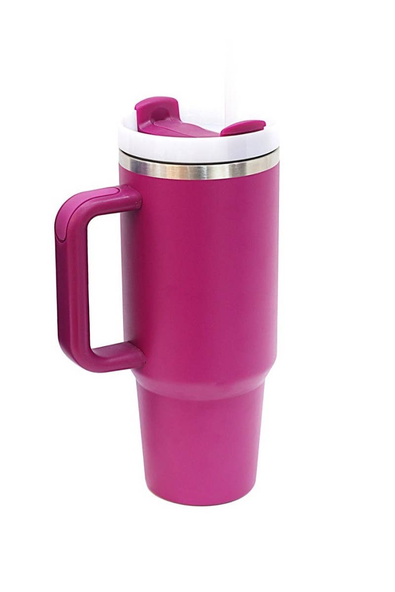 Chic Hydration: Pink 40oz Stainless Steel Tumbler with Straw - THE OKEY GIFT SHOP