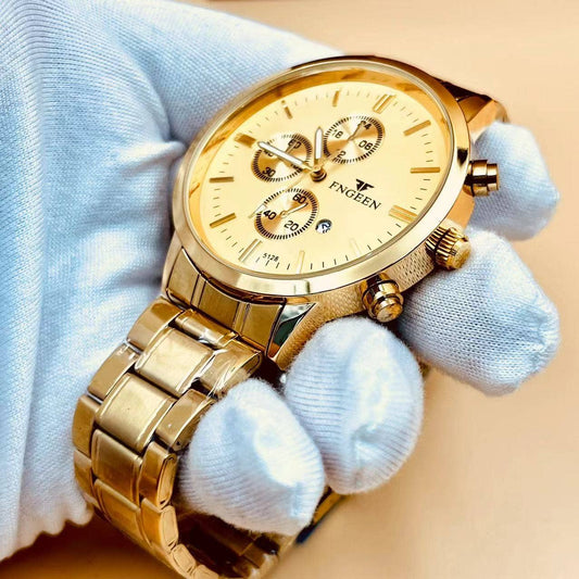 Men's Mesh Band Quartz Waterproof Watch: All Gold-Gold Noodles