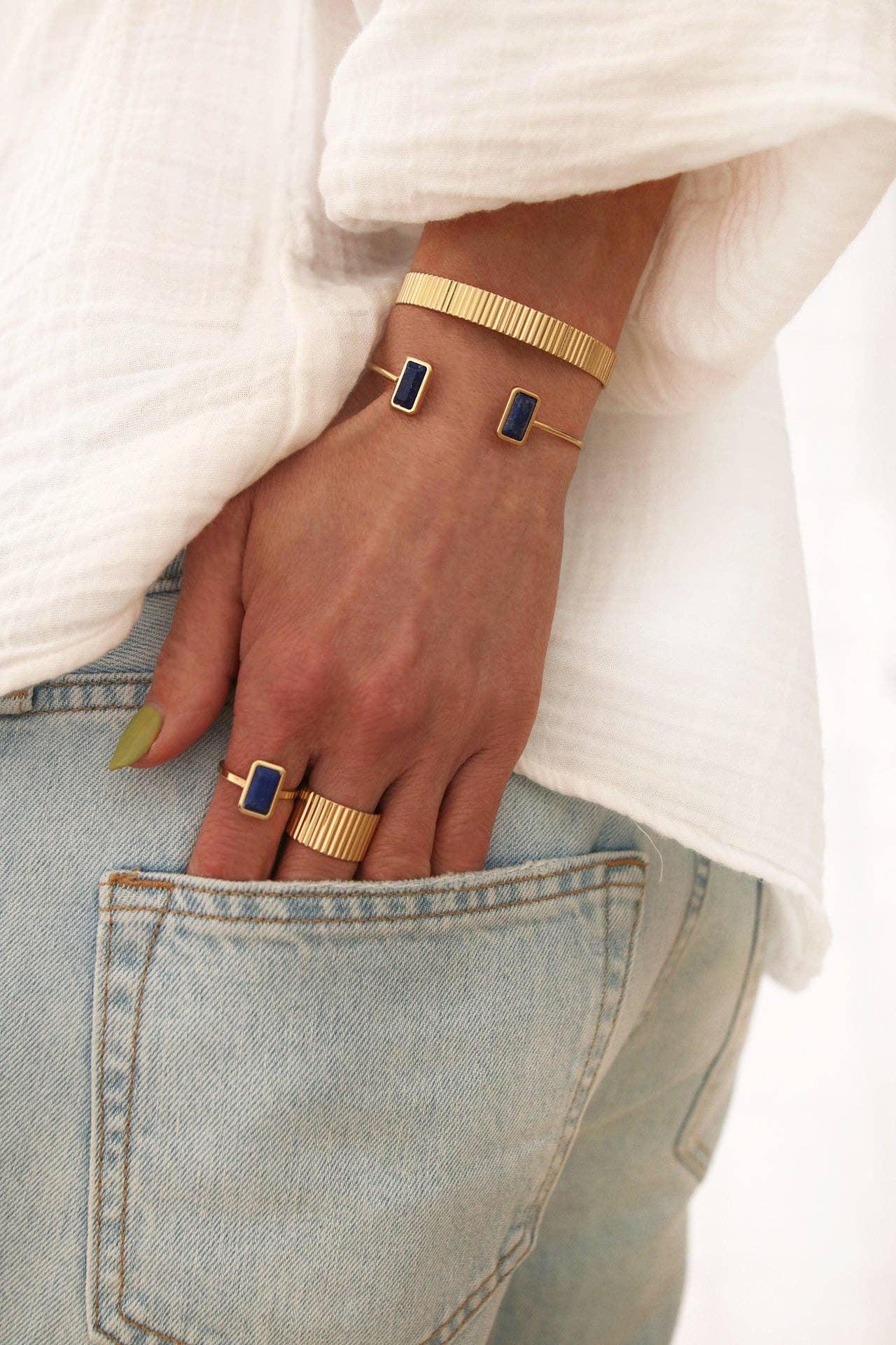 Midnight Duo Bangle: Enigmatic Black Agate Elegance - THE OKEY GIFT SHOP