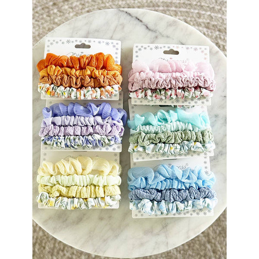Mixed Texture & Print Scrunchie Set, 4 Pieces