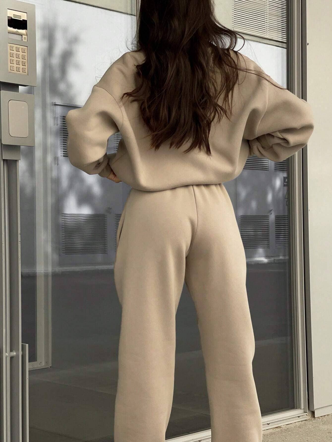 Chic Pink Zip-Lapel Sweatshirt & Trousers Set - XL