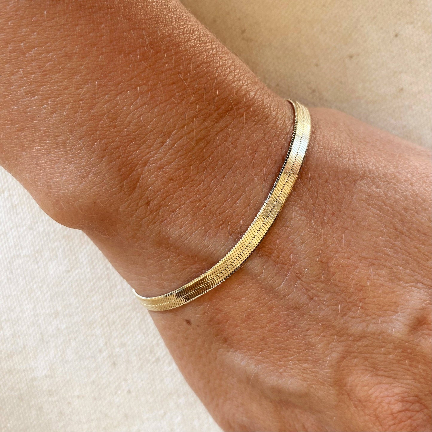 Golden Grace: 18k Gold Filled 4mm Herringbone Bracelet - 6 inches - THE OKEY GIFT SHOP