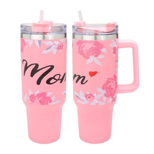 Mom Message Flower Pattern Printed 40OZ Stainless Tumbler - THE OKEY GIFT SHOP