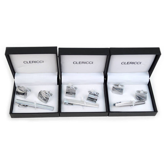 Elegant Silver Cufflinks and Tie Bar Set - Perfect for Formal Occasions - THE OKEY GIFT SHOP