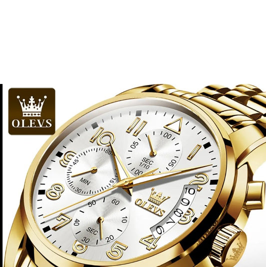 OLEVS 2879 Men's Luxury Gold Watch - Luminous, Waterproof, Multifunction Quartz - THE OKEY GIFT SHOP