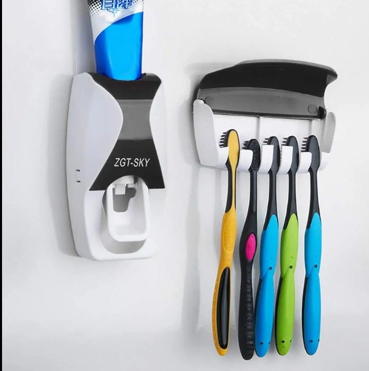 Smart Organization: Wall Mount 5 Slot Toothbrush Hanger with Automatic Toothpaste Squeezer - THE OKEY GIFT SHOP