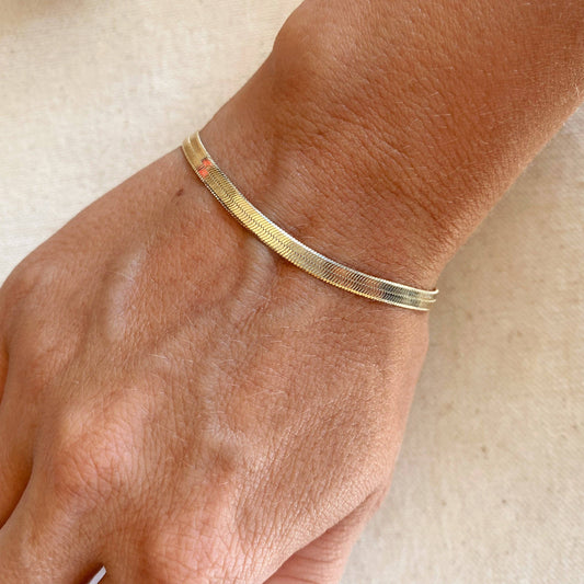 Golden Grace: 18k Gold Filled 4mm Herringbone Bracelet - 6 inches - THE OKEY GIFT SHOP
