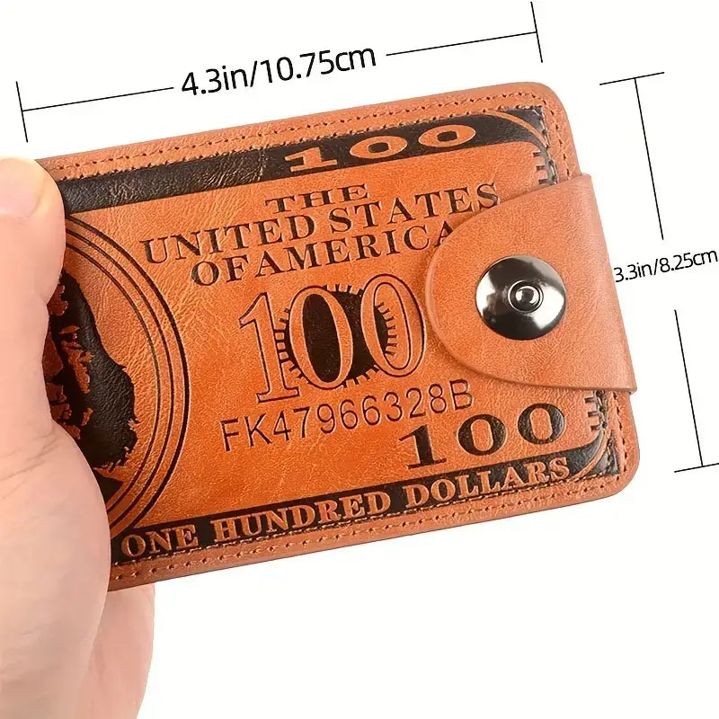 Men's Black Leather Bifold Wallet with US Dollar Bill Design - THE OKEY GIFT SHOP