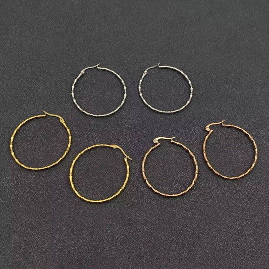 Elegant 18K Gold-Plated Stainless-Steel Bamboo Hoop Earrings - FGS: Golden - THE OKEY GIFT SHOP