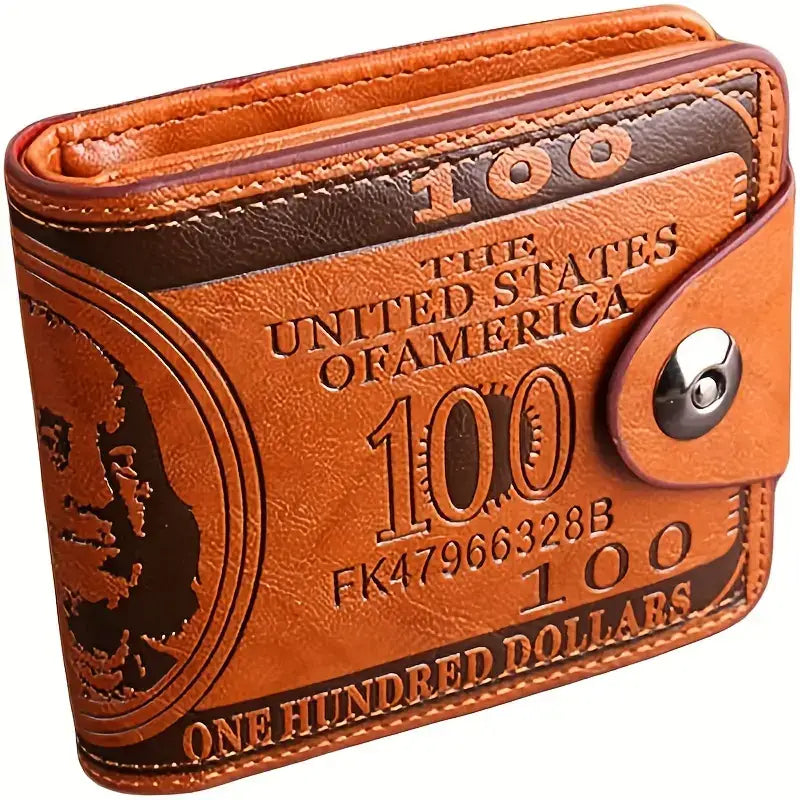 Men's Brown Leather Bifold Wallet with US Dollar Bill Design - THE OKEY GIFT SHOP