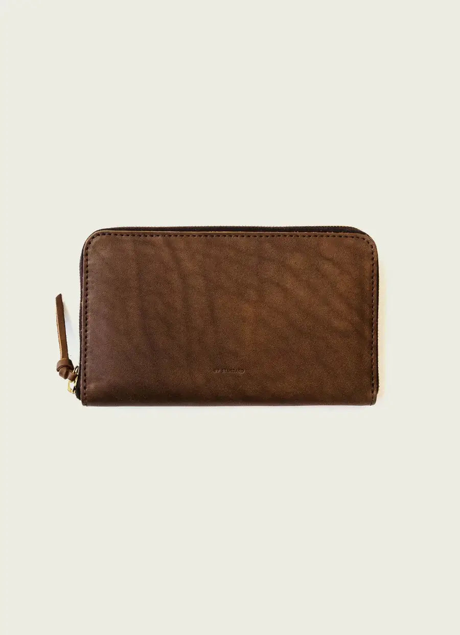 Sophisticated Style: Chocolate Leather Zip Around Wallet for Women - THE OKEY GIFT SHOP