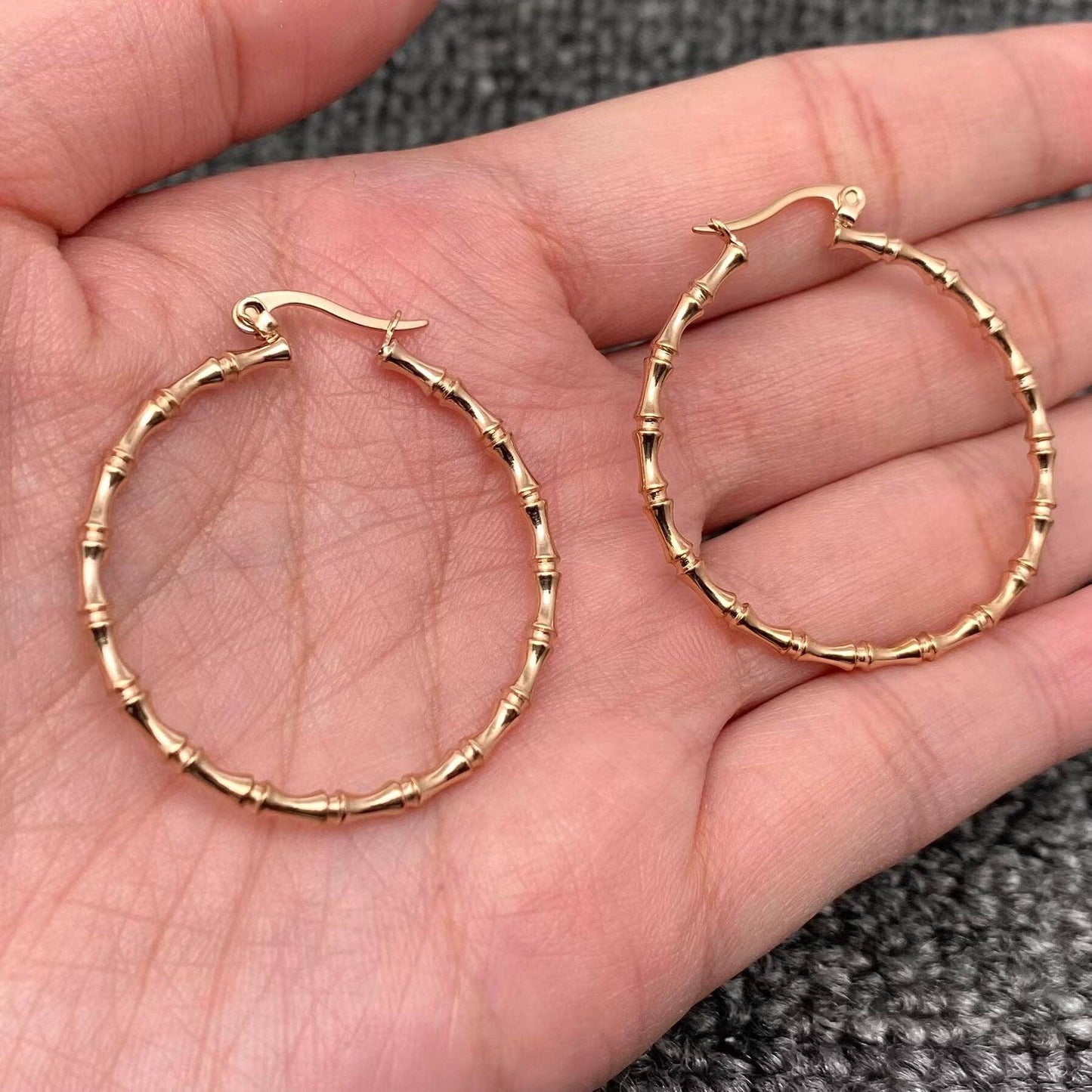 Elegant 18K Gold-Plated Stainless-Steel Bamboo Hoop Earrings - FGS: Golden - THE OKEY GIFT SHOP