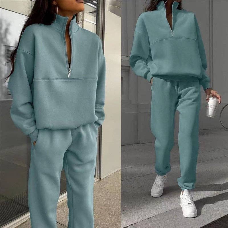Casual Long Sleeve Sweatshirt And Pants Set: PEACOCK GREEN / XL