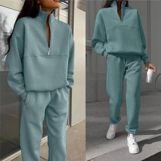 Casual Long Sleeve Sweatshirt And Pants Set: PEACOCK GREEN / XL