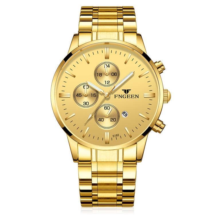 Men's Mesh Band Quartz Waterproof Watch: All Gold-Gold Noodles