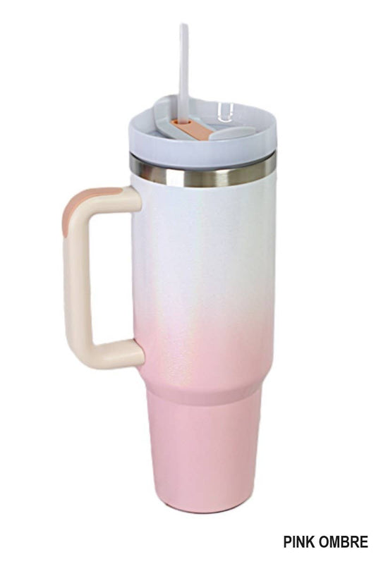 Stylish Sip: Pink Ombre 40oz Stainless Steel Tumbler with Straw