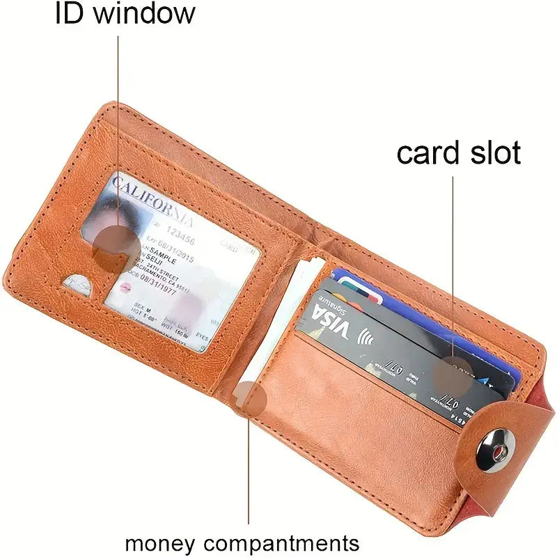 Men's Brown Leather Bifold Wallet with US Dollar Bill Design - THE OKEY GIFT SHOP