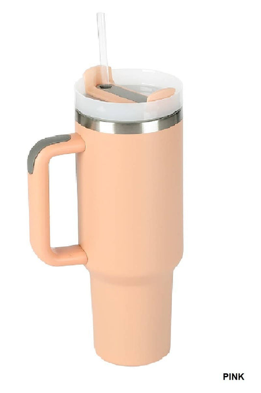 Chic Hydration: Pink 40oz Stainless Steel Tumbler with Straw