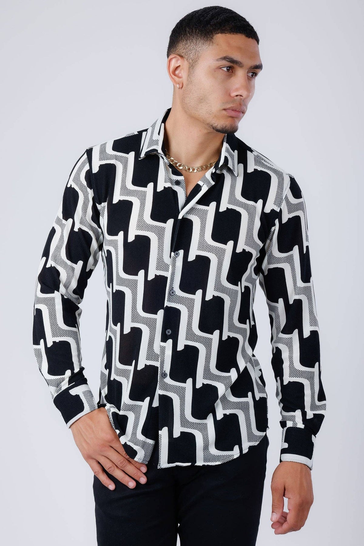 Pattaya Geometric Shirt | Black & White, XL