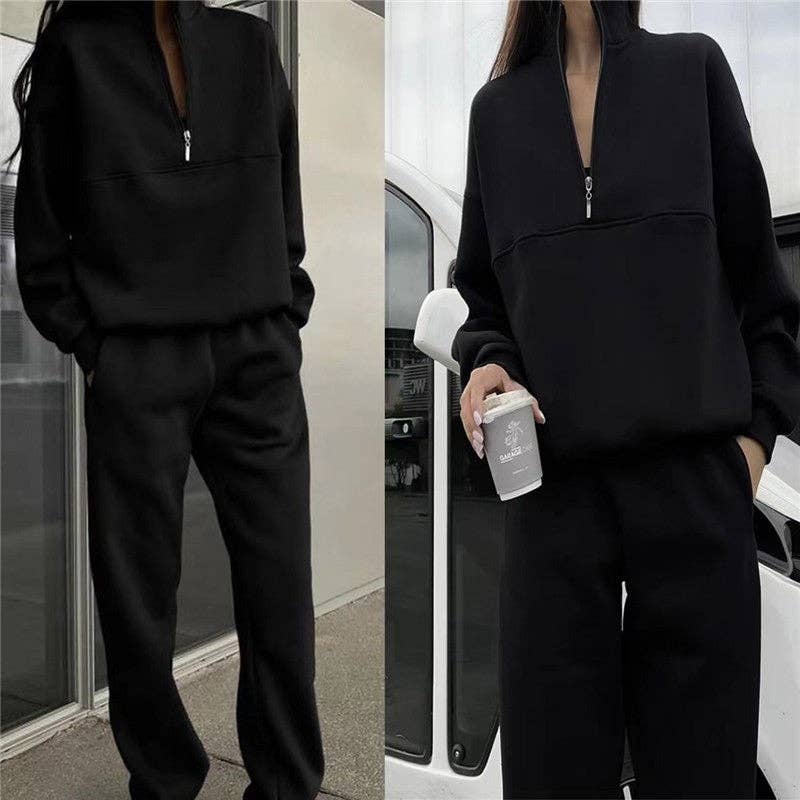 Casual Long Sleeve sweatshirt And Pants Set: NAVY / XL