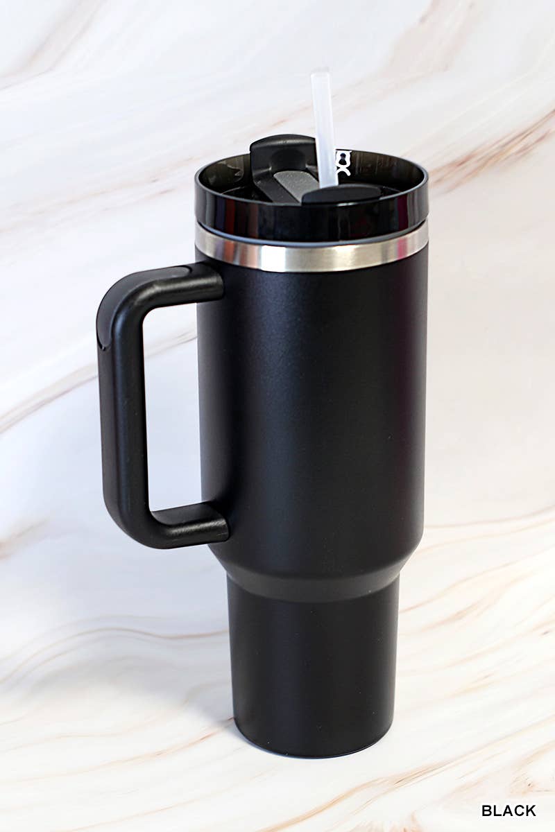 Timeless Hydration: Black 40oz Stainless Steel Tumbler with Straw - THE OKEY GIFT SHOP