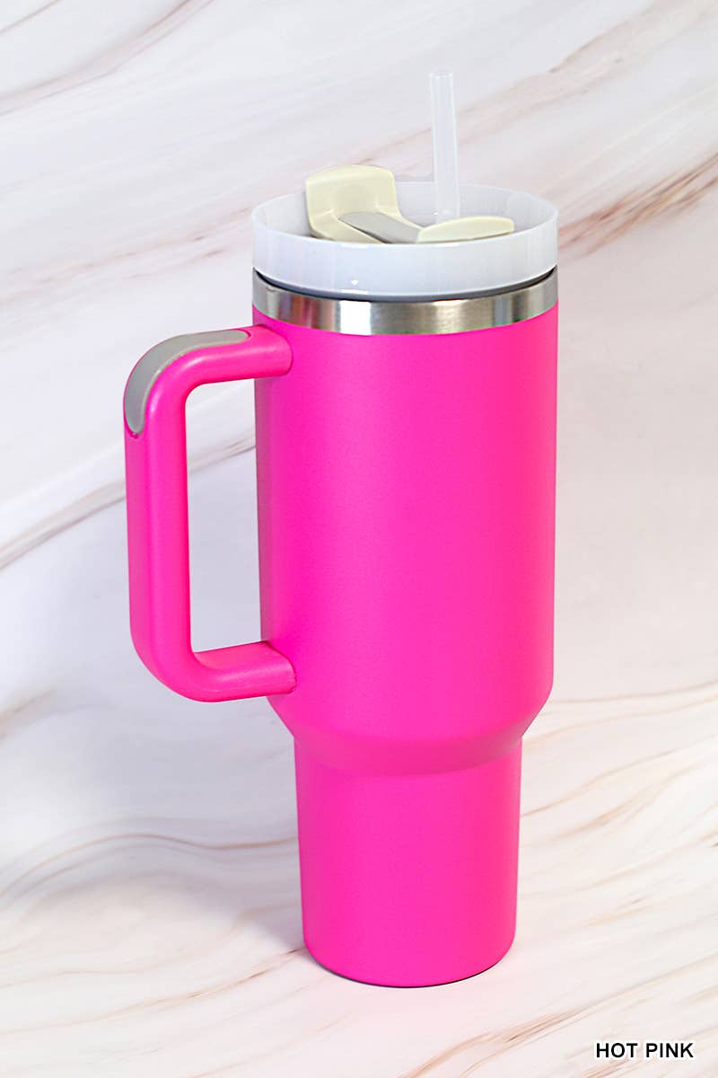 Stylish Sip: Pink Ombre 40oz Stainless Steel Tumbler with Straw