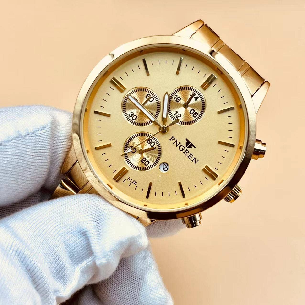 Men's Mesh Band Quartz Waterproof Watch: All Gold-Gold Noodles
