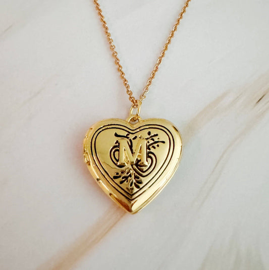 Nostalgic Heart Initial Open Locket Necklace: M