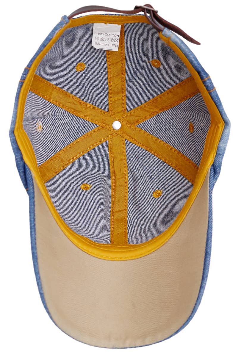 Denim Stitched Twill Cotton Six Panel Baseball Cap: Denim Dark Blue