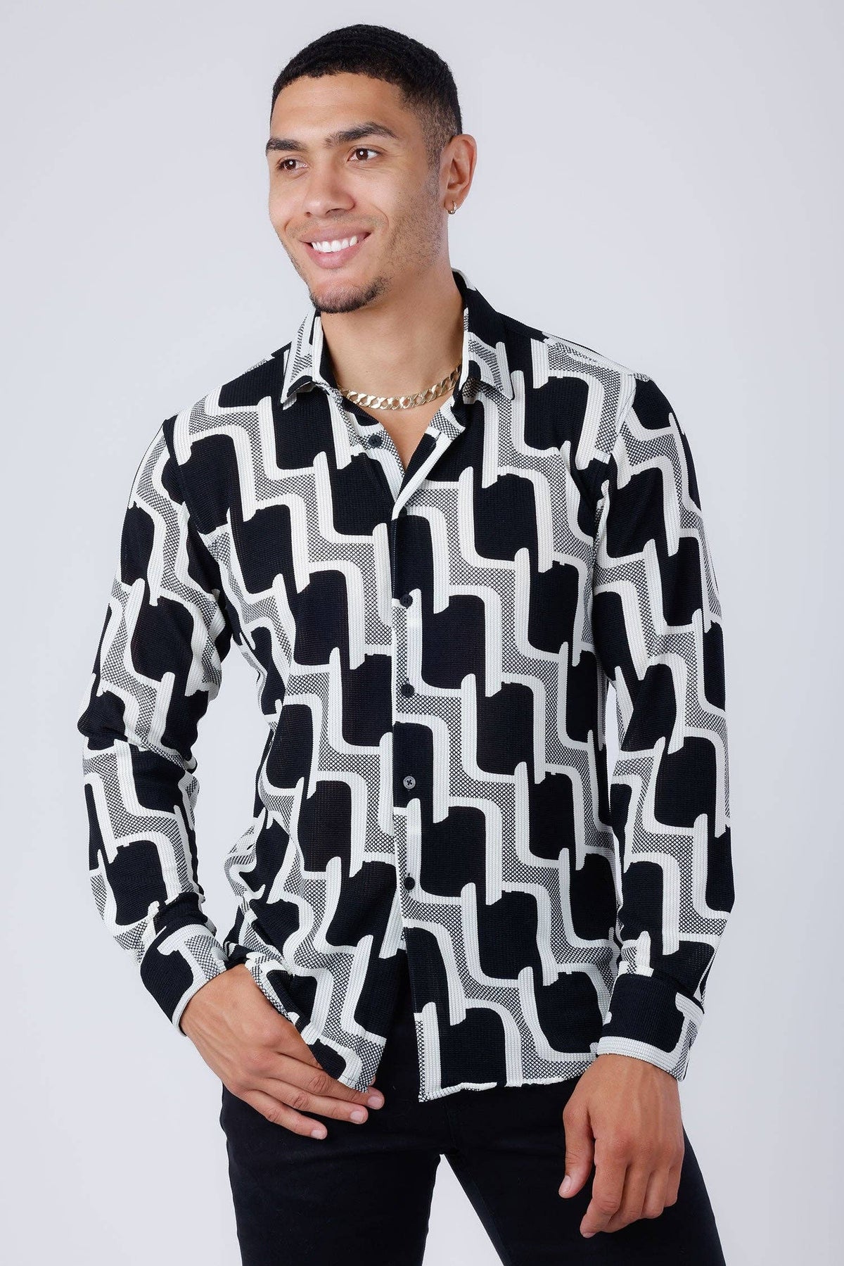 Pattaya Geometric Shirt | Black & White, XL