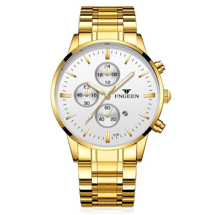 Men's Mesh Band Quartz Waterproof Watch: All Gold-Gold Noodles