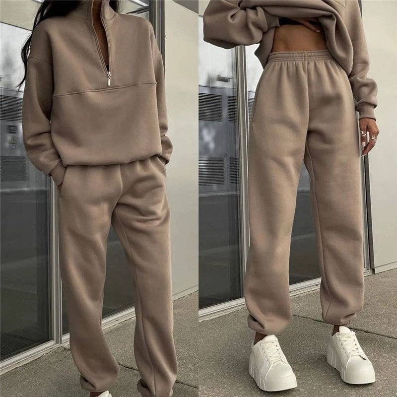 Casual Long Sleeve sweatshirt And Pants Set: Burgundy / XL