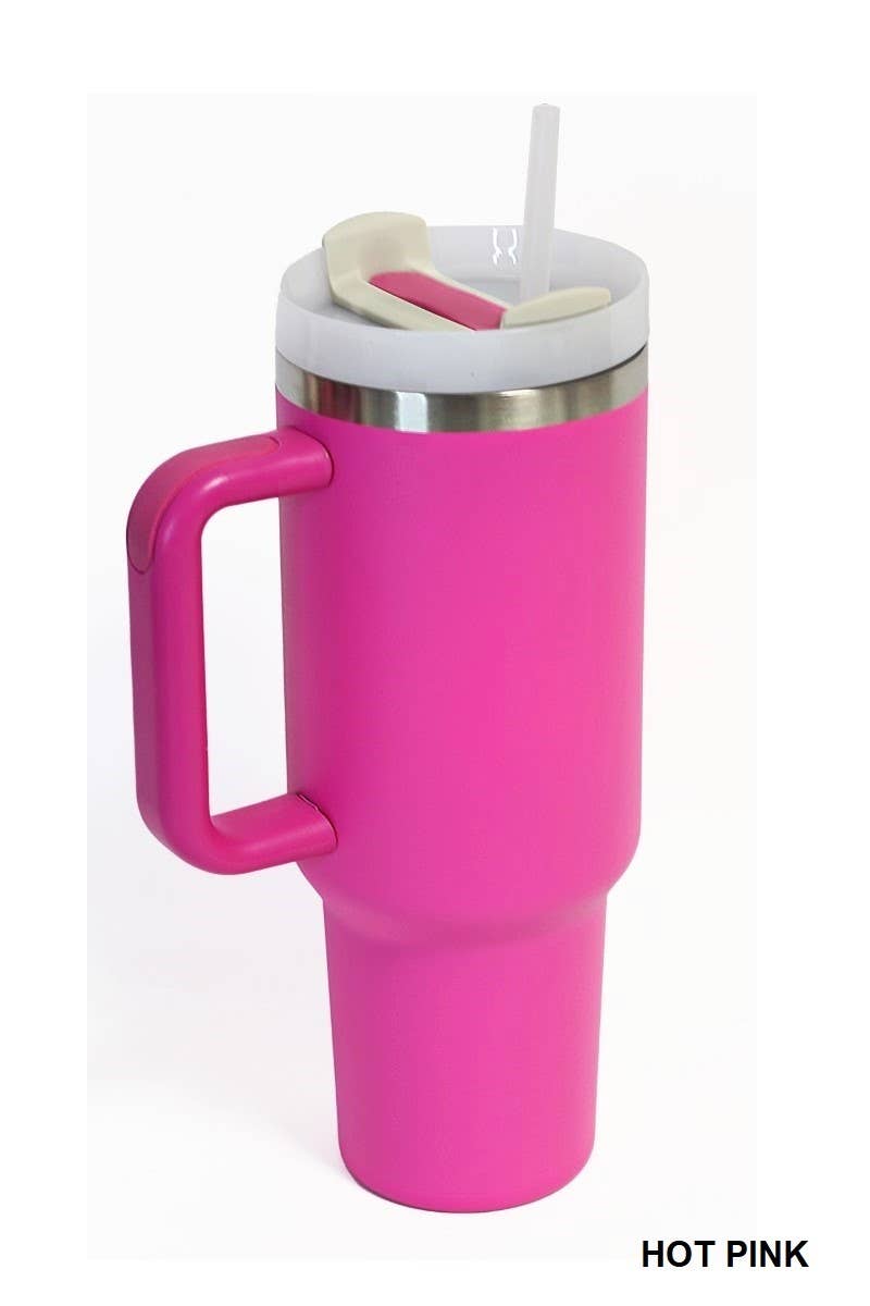 Chic Hydration: Pink 40oz Stainless Steel Tumbler with Straw