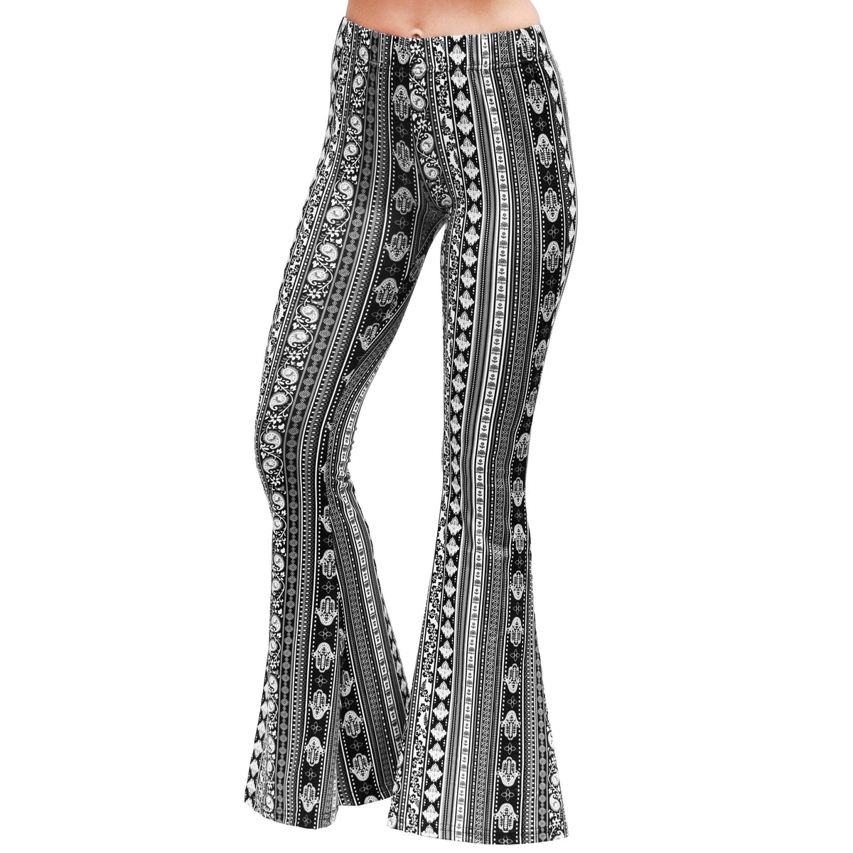 Bell Bottoms - Black/White Paisley: L