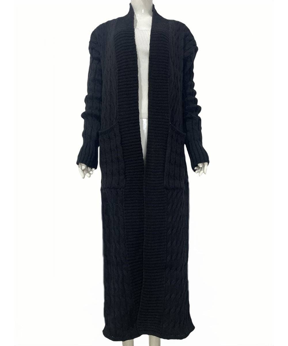 Textured Knit Long Sleeve Pullover Sweater: Black / 3XL