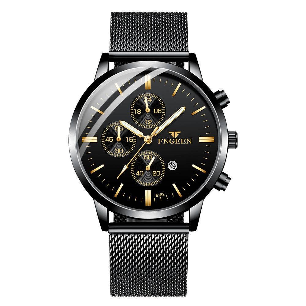 Men's Mesh Band Quartz Waterproof Watch: All Gold-Gold Noodles