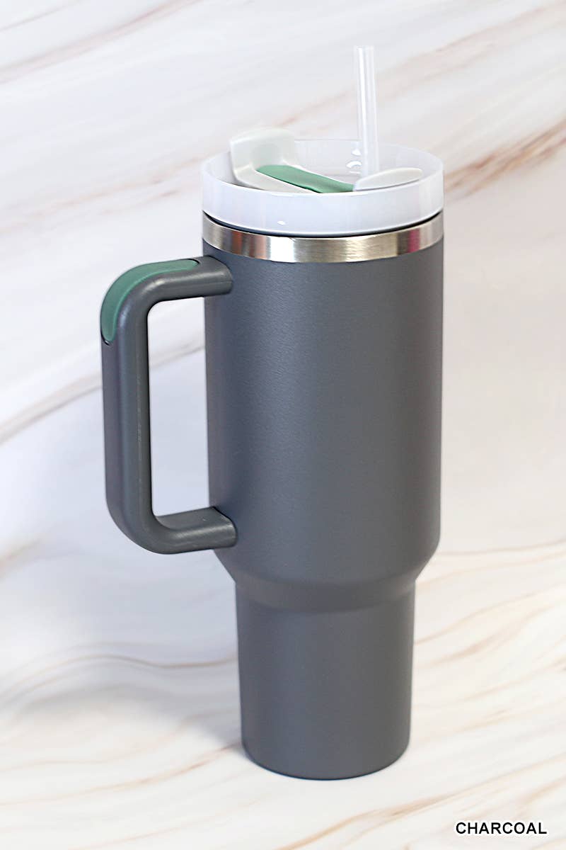 Sleek Hydration: Charcoal 40oz Stainless Steel Tumbler with Straw