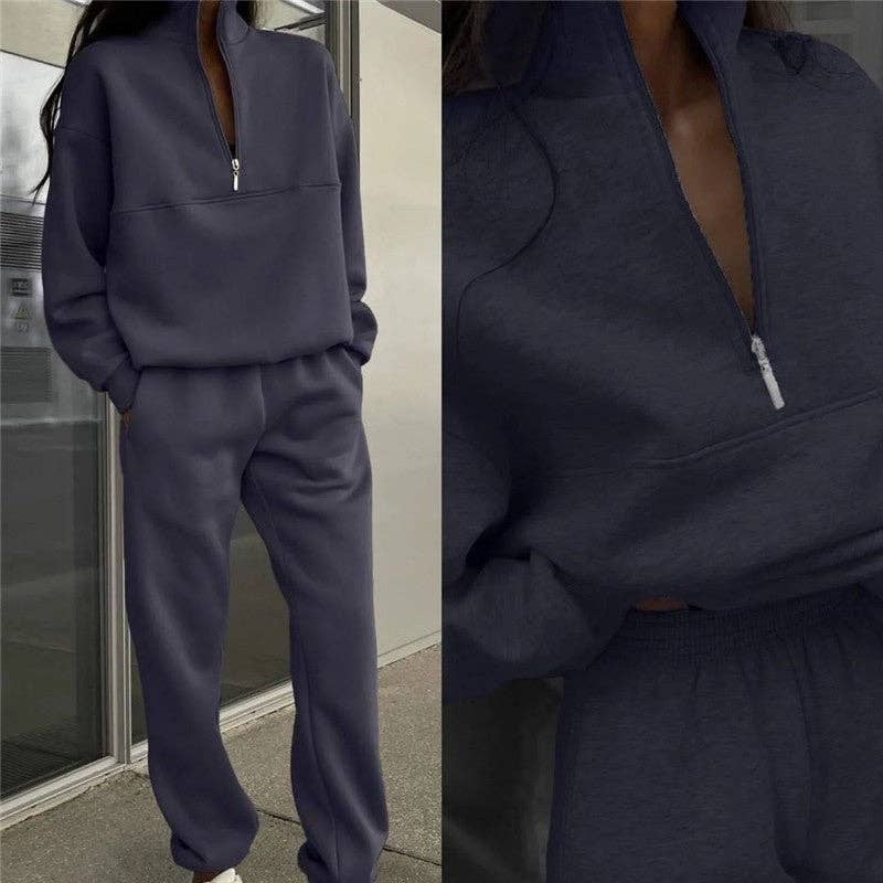 Casual Long Sleeve sweatshirt And Pants Set: NAVY / XL