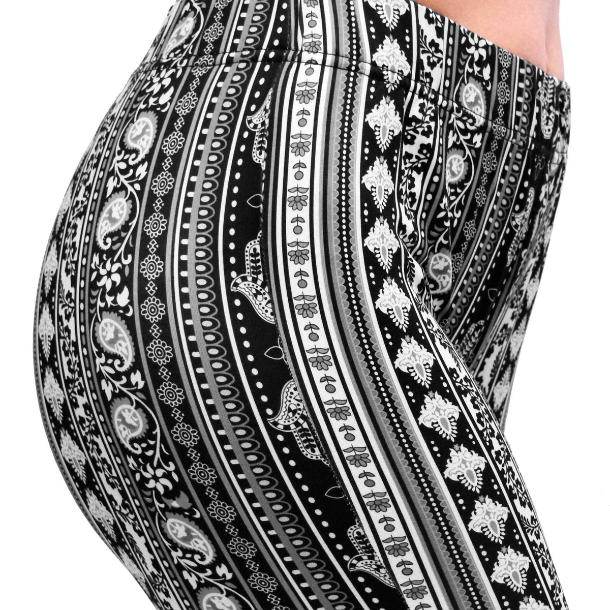 Bell Bottoms - Black/White Paisley: M