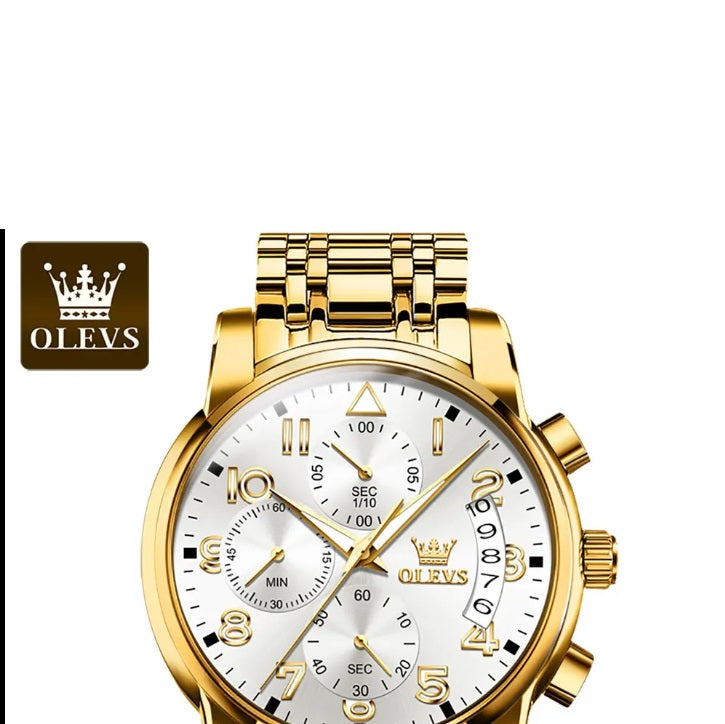 OLEVS 2879 Men's Luxury Gold Watch - Luminous, Waterproof, Multifunction Quartz - THE OKEY GIFT SHOP