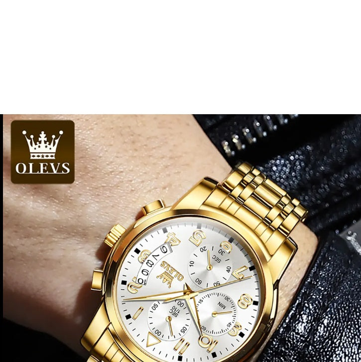 OLEVS 2879 Men's Luxury Gold Watch - Luminous, Waterproof, Multifunction Quartz - THE OKEY GIFT SHOP