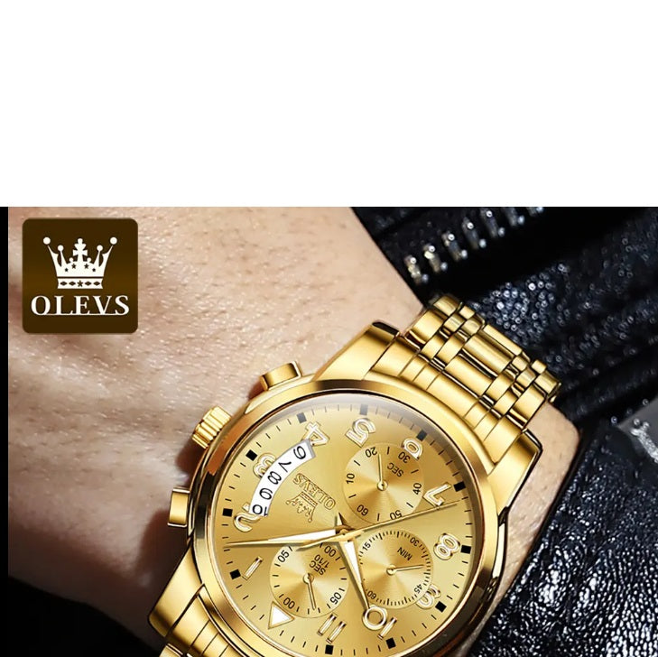 OLEVS 2879 Men's Luxury Gold Watch - Luminous, Waterproof - THE OKEY GIFT SHOP