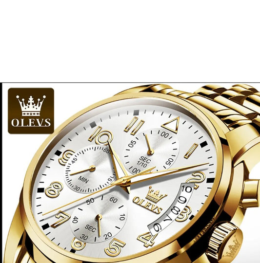 OLEVS 2879 Men's Luxury Gold Watch - Luminous, Waterproof, Multifunction Quartz - THE OKEY GIFT SHOP