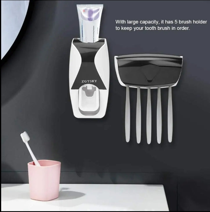 Smart Organization: Wall Mount 5 Slot Toothbrush Hanger with Automatic Toothpaste Squeezer - THE OKEY GIFT SHOP