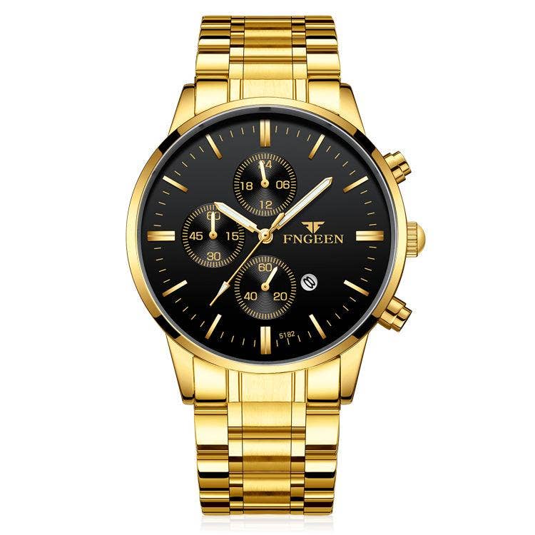 Men's Mesh Band Quartz Waterproof Watch: All Gold-Gold Noodles