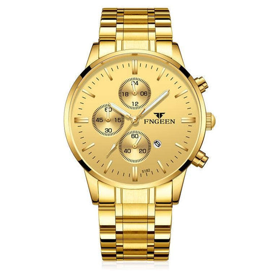 Men's Mesh Band Quartz Waterproof Watch: All Gold-Gold Noodles