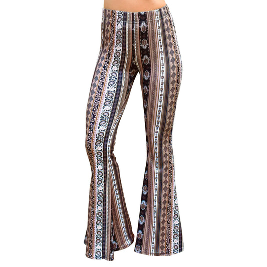 Mocha Paisley High-Waisted Bell Bottom Pants - Large