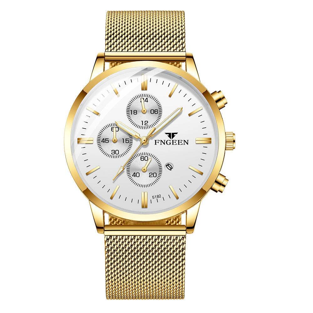 Men's Mesh Band Quartz Waterproof Watch: All Gold-Gold Noodles