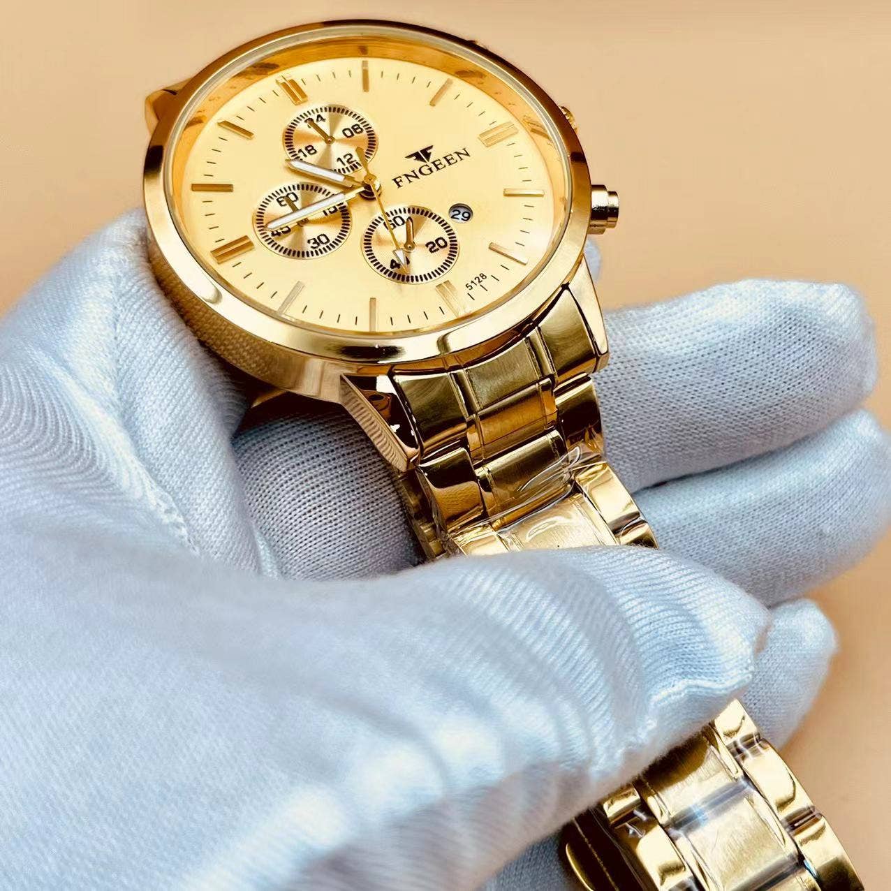 Men's Mesh Band Quartz Waterproof Watch: All Gold-Gold Noodles