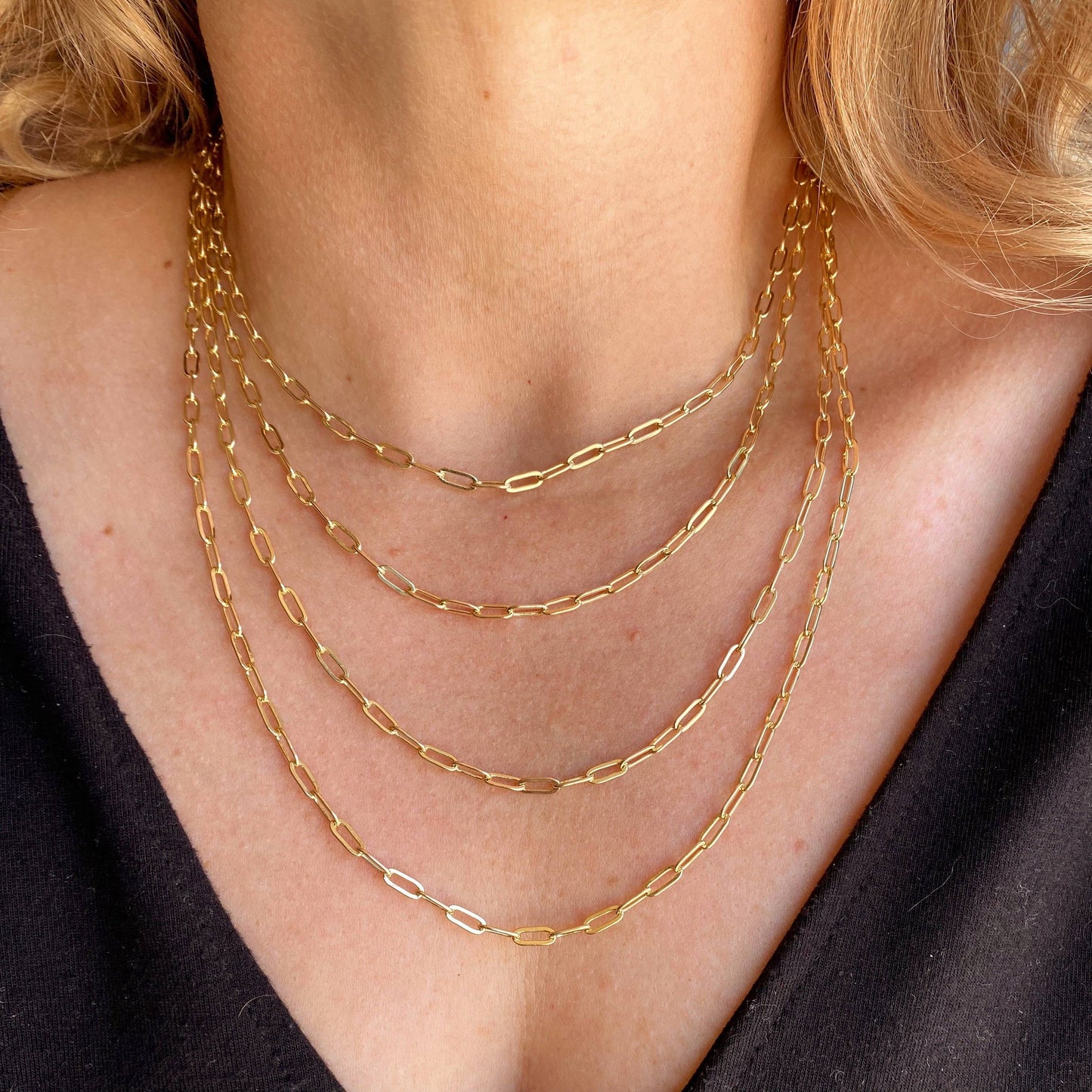 Chic Simplicity:18k Gold Filled 16-inch Short Link Paperclip Chain